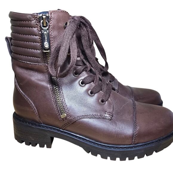 Blondo Mady Leather Brown Zip and Lace up Boots Combat Womens 7.5 Msrp $150 - Picture 1 of 12